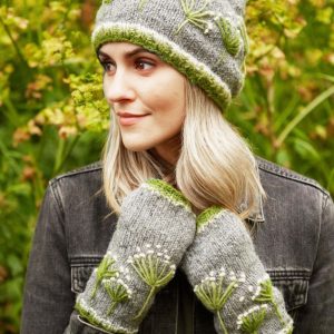 Embroidered Cow Parsley – Knitted Wool Handwarmers